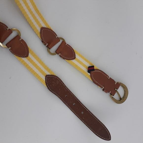 Tommy Hilfiger Striped Hub Yellow White Brown Leather Cotton Weaved   gold ton - Picture 6 of 13